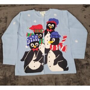 Ugly Christmas Button Down Cardigan Sweater Women's Size M QVC Quacker Factory